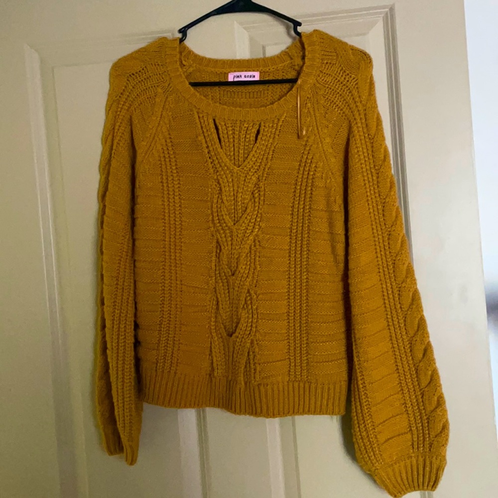 Mustard Yellow Pink Robin Knit Sweater